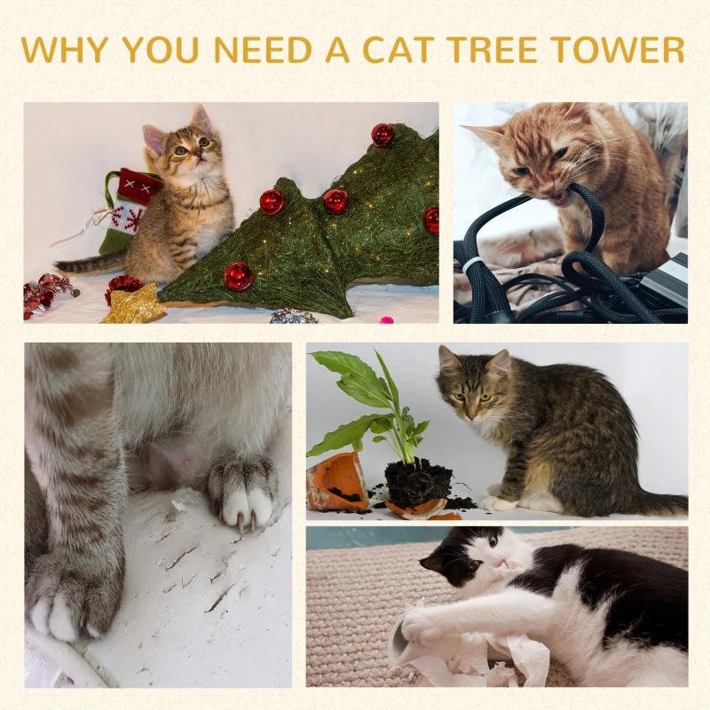PawHut Cat Tree Kitty Tower with Sisal Mat Scratching Post, Cat Bed, Cushion, Perch, 18" x 18" x 36", Grey