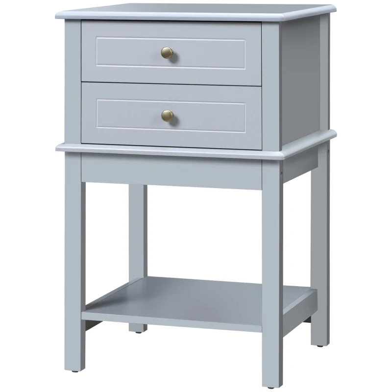 HOMCOM Side Table with 2 Storage Drawers, Modern End Table with Bottom Shelf for Living Room, Home Office, Grey