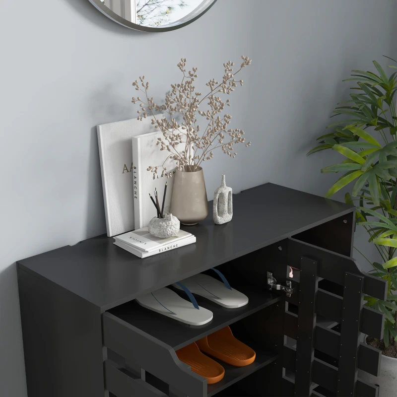 HOMCOM Shoe Cabinet, 21 Pair Shoe Storage Cabinet Organizer with 5-tier Double Door Cupboard and 5-tier Open Shelves, Black