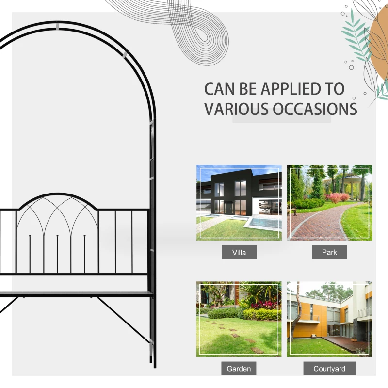 Outsunny 43" Garden Arbor Bench Trellis for Vines Climbing Plant Outdoor Decor Arch- Black