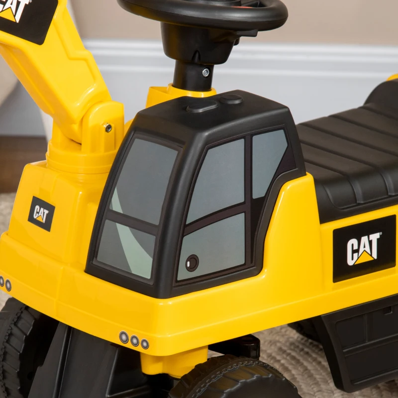 Aosom Kids Excavator Ride on Toy CAT Licensed with Manual Shovel, Horn, Hidden Storage for 18-36 Months, Yellow