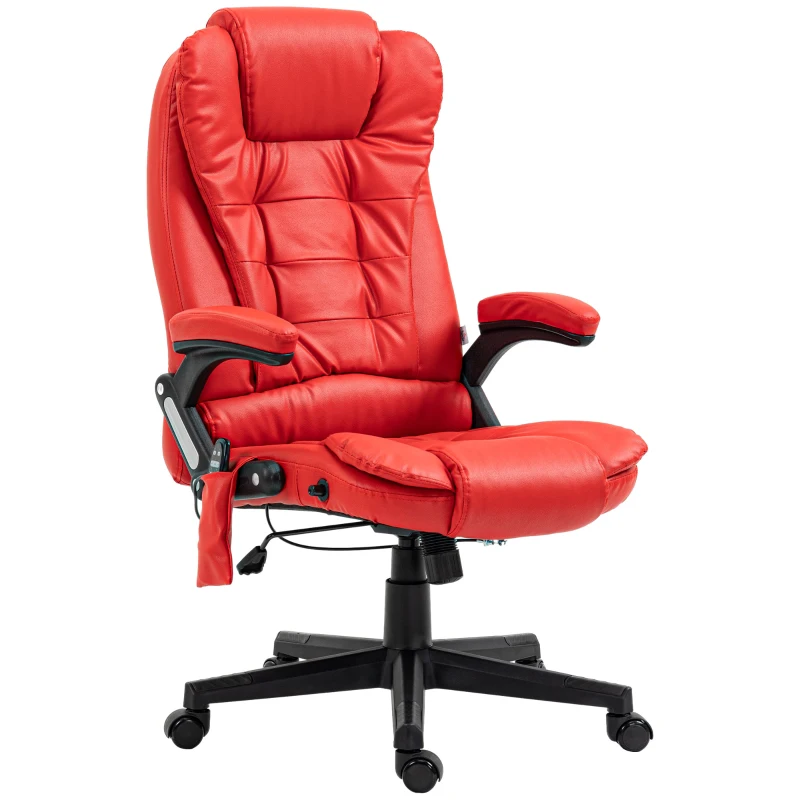 HOMCOM Massage Office Chair, Heated Reclining Computer Chair with 6 Vibration Points, Armrest and Remote, Red