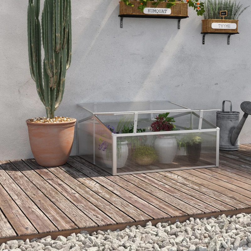 Outsunny 39" Aluminum Vented Cold Frame Mini Greenhouse Kit with Adjustable Roof, Polycarbonate Panels, & Strong Design
