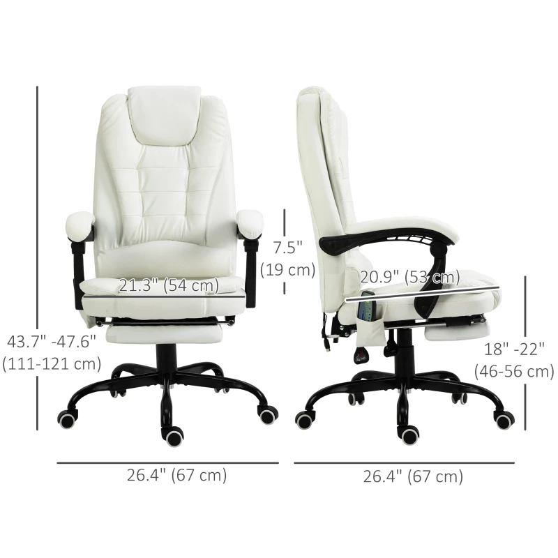 Vinsetto 7-Point Vibrating Massage Chair, Reclining Office Chair with Footrest, Reclining Back, Adjustable Height, White