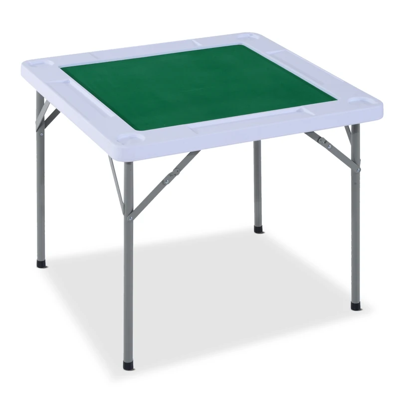 HOMCOM 35" 4-Player Mahjong Game Portable Folding Table for Poker Dominoes Card with Cup and Coin Holders