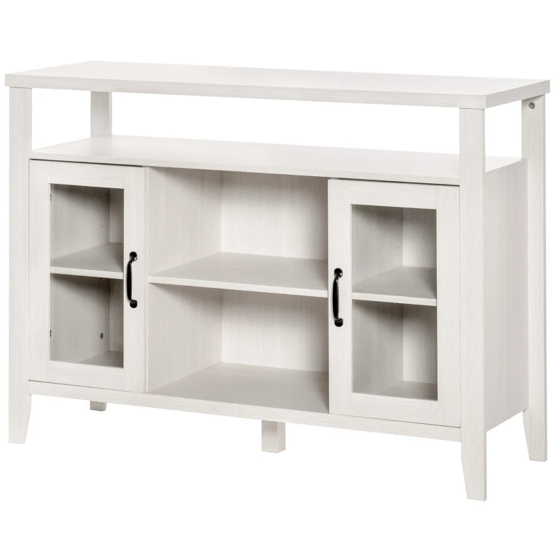HOMCOM Rustic Style Sideboard Serving Buffet Storage Cabinet Cupboard with Glass Doors and Adjustable Shelves for Kitchen and Dining Area, White Wood