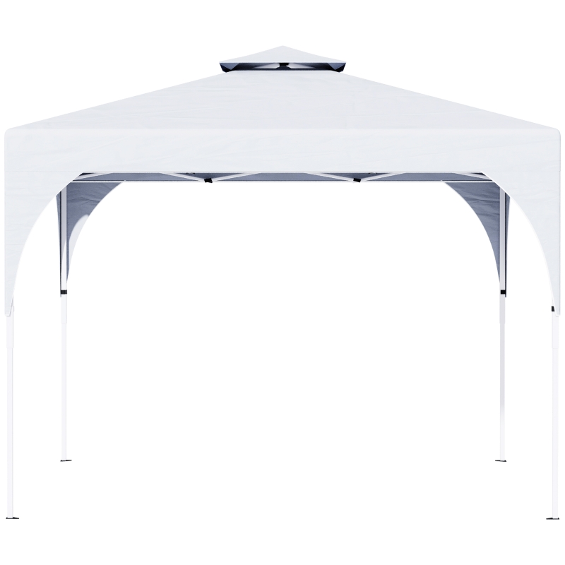 Outsunny 10'x10' Pop Up Canopy, Easy Set Up Party Tent with 2 Tier Vented Roof and Carrying Bag for Outdoor, Garden, Camping, White