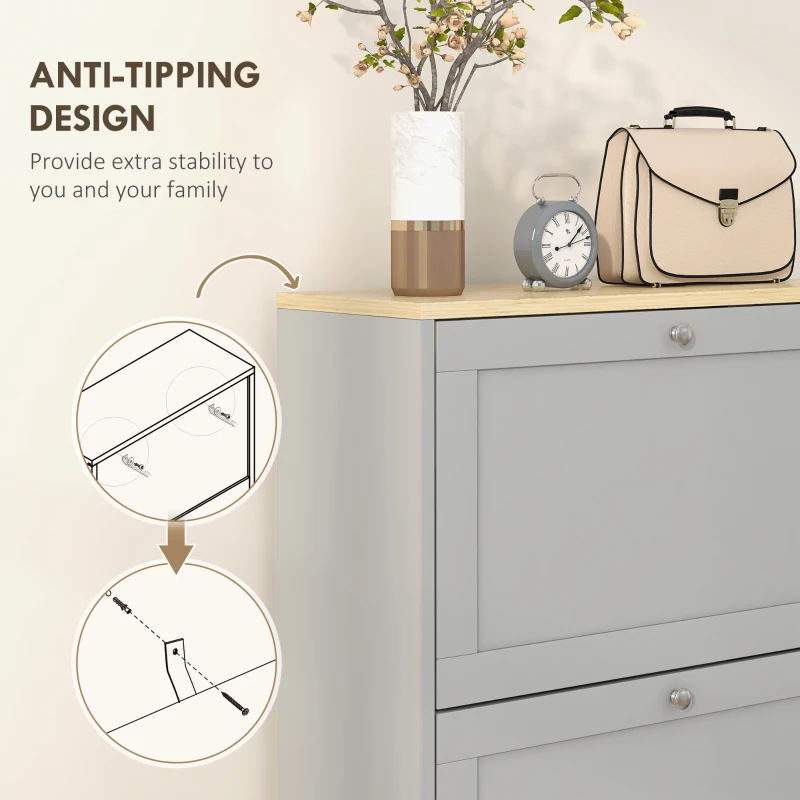 HOMCOM Modern Shoe Storage with 3 Flip Drawers and Adjustable Shelves, Shoe Cabinet Organizer for 12-18 Pairs of Shoes, Grey