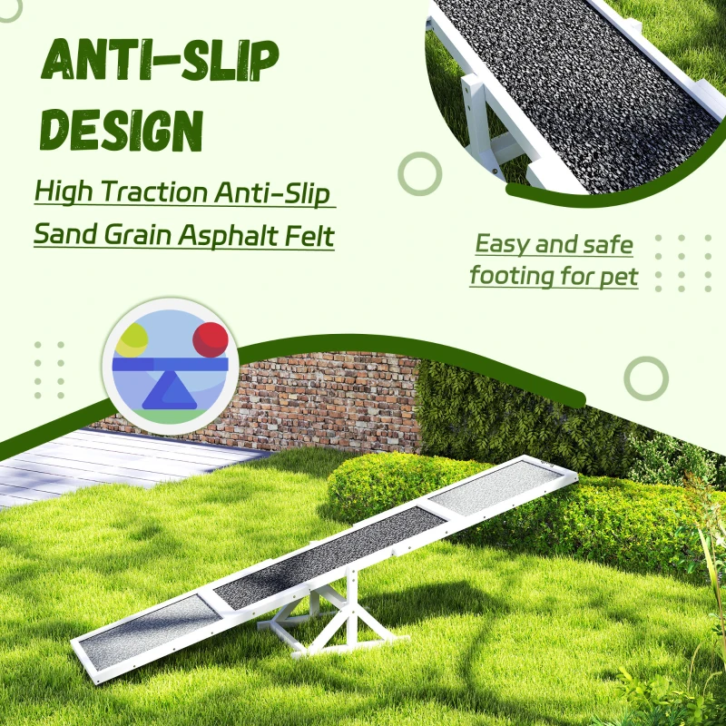 PawHut Wooden Dog Agility Seesaw for Training and Exercise, Weather Resistant, 83" L x 16" W x 14" H, White