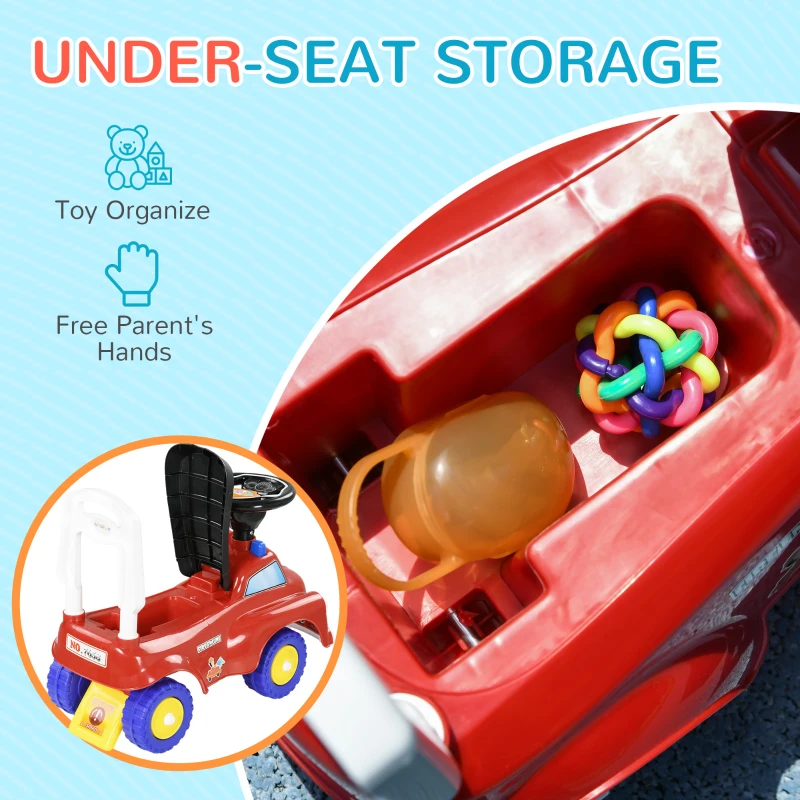 Qaba Toddler Ride on Fire Truck with Music, Horn, Under Seat Storage, for Kids 18-36 Months, Red