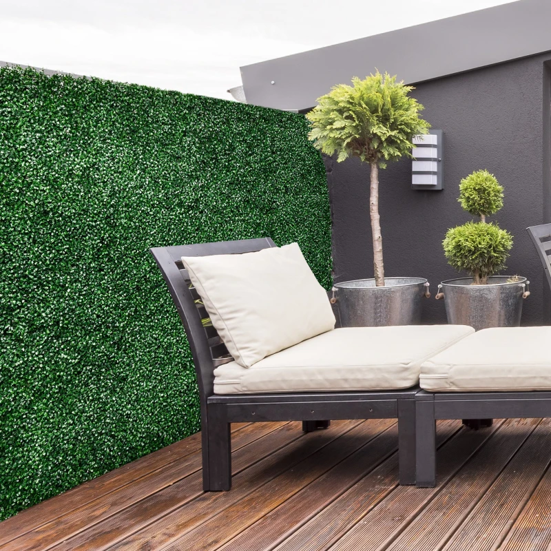 Outsunny 12PCs Grass Wall Panels, 20" x 20" Artificial Grass Wall Decor, Greenery Backdrop Panels Wall for Outdoor, Indoor, Garden, Fence, Backyard, Dark Green