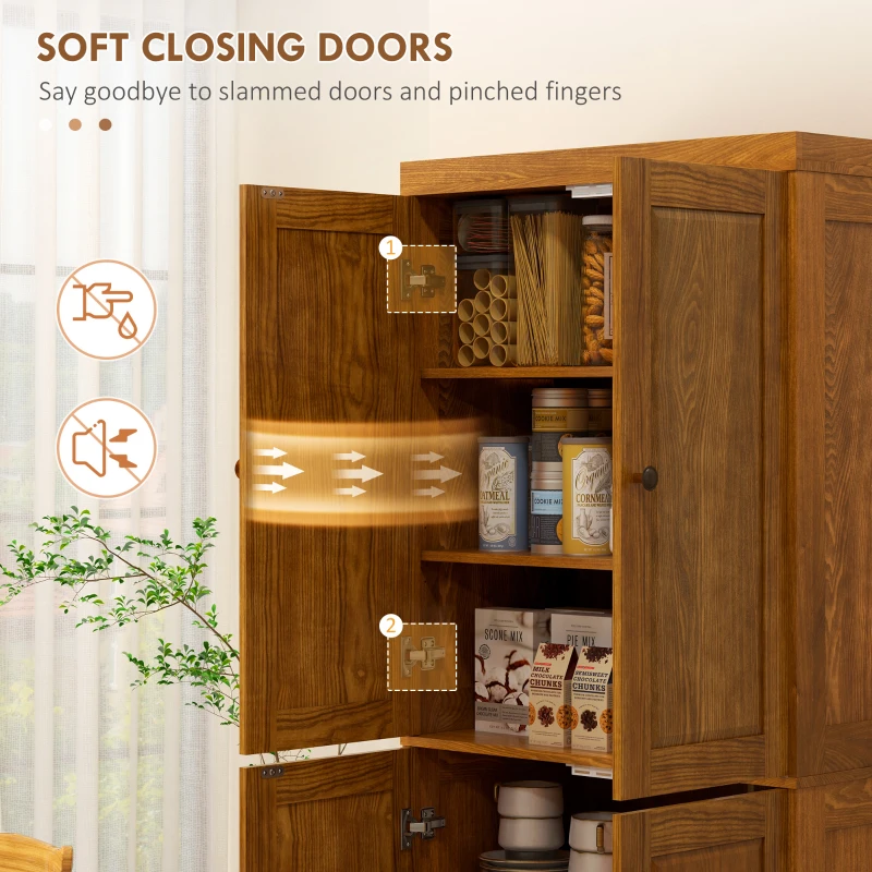 HOMCOM 72.5" Kitchen Cabinet, Pantry Storage Cabinet with 4 Doors, Adjustable Shelves for Dining Room, Distressed Brown