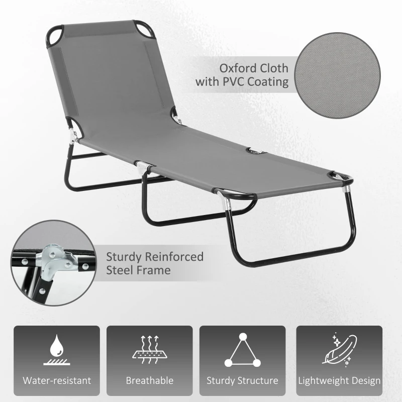 Outsunny 2 Pieces Pool Chaise Lounge Chairs, Folding Lounge Chairs with 5-Level Reclining Back, Steel Frame, Dark Gray