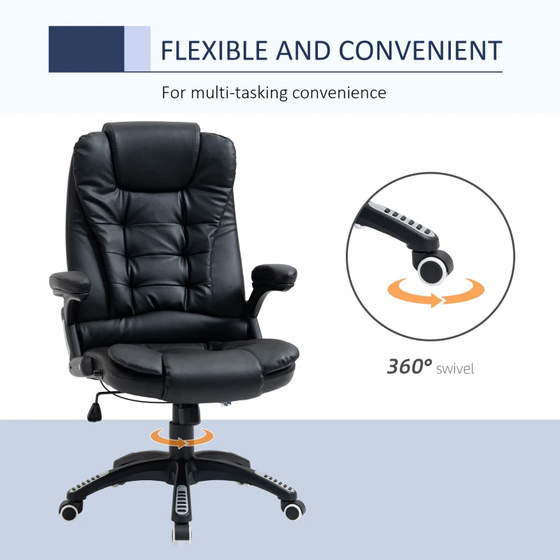 Vinsetto Executive Chair PU Leather Recliner Office Chair, with Swivel Wheels, Arm, Adjustable Height, High Back, Black
