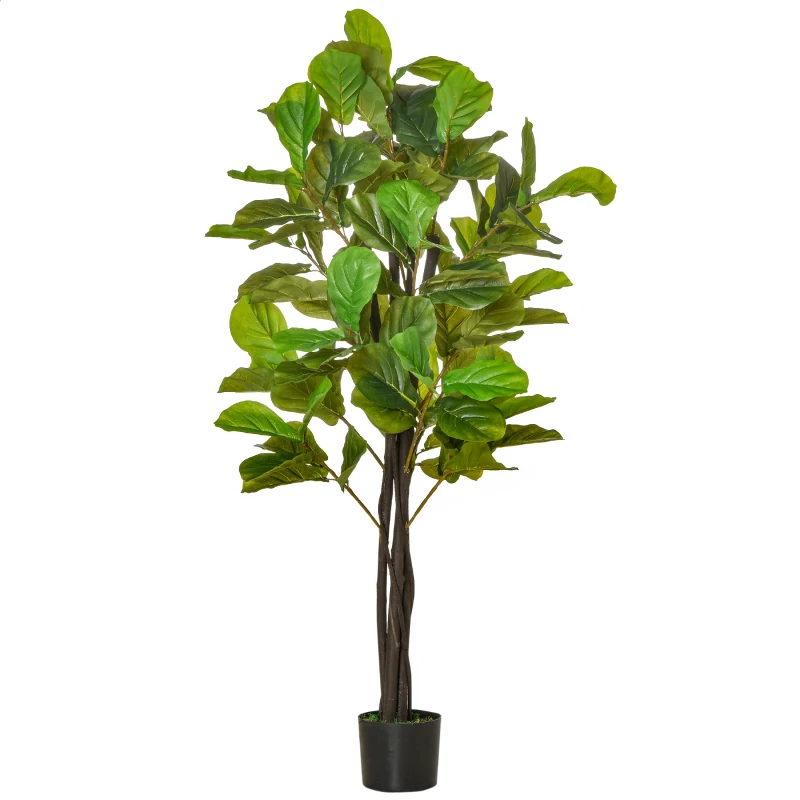 HOMCOM 5FT Artificial Fiddle Leaf Fig Tree, Faux Decorative Plant in Nursery Pot for Indoor or Outdoor Décor