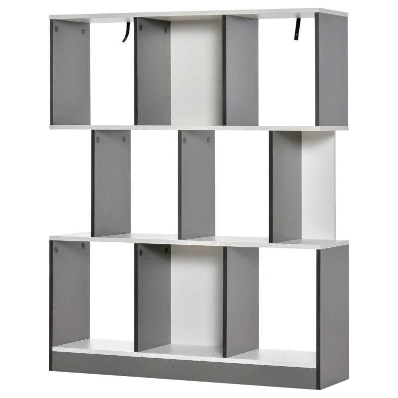 HOMCOM 3-Tier Wooden Bookcase, Display Shelf Freestanding Decorative Storage Shelving, Home Office Grey and White