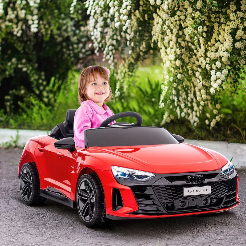 Aosom Electric Car for Kids, 12V Licensed Audi RS E-tron GT 3.1 MPH Kids Ride on Car, Ride-on Toy with Remote Control, 4 Suspension Wheels, Horn, Music, Lights, for Boys and Girls, Red(m-2)