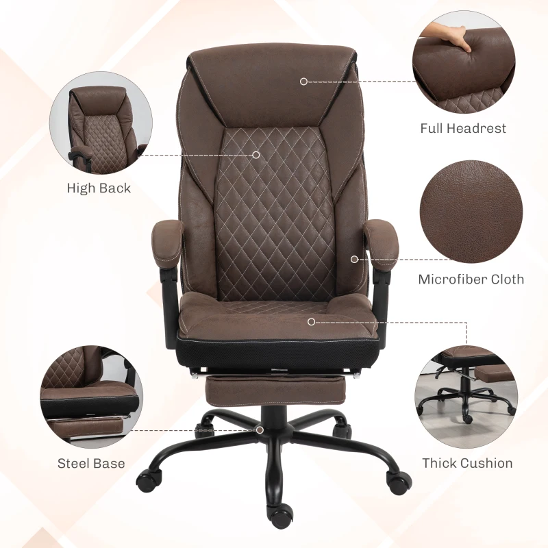 HOMCOM Executive Office Chair with footrest, High Back Desk Chair, Reclining Swivel Chair, Dark Brown