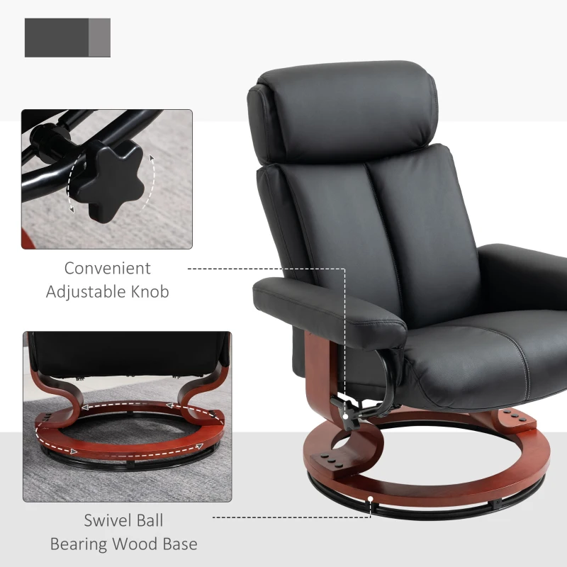 HOMCOM Recliner Chair with Ottoman, 360° Swivel Reclining Chair with Wood Base and Matching Footrest, Black