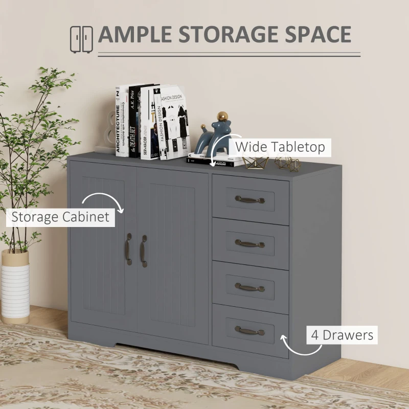 HOMCOM Modern Kitchen Storage Cabinet, Sideboard Buffet Cabinet with Drawers and Beadboard Door, Grey