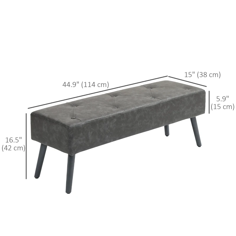 HOMCOM Bedroom Bench, End of Bed Bench with Button Tufted, PU Leather Upholstered Entryway Bench with Wood Legs, Grey
