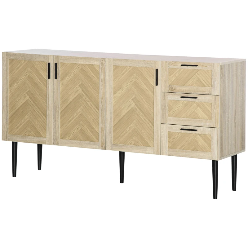 HOMCOM 61.5"L Sideboard Buffet Cabinet, Coffee Bar Cabinet Kitchen Cabinet with Drawers and Adjustable Shelves for Living Room, Dining Room, Kitchen, Oak