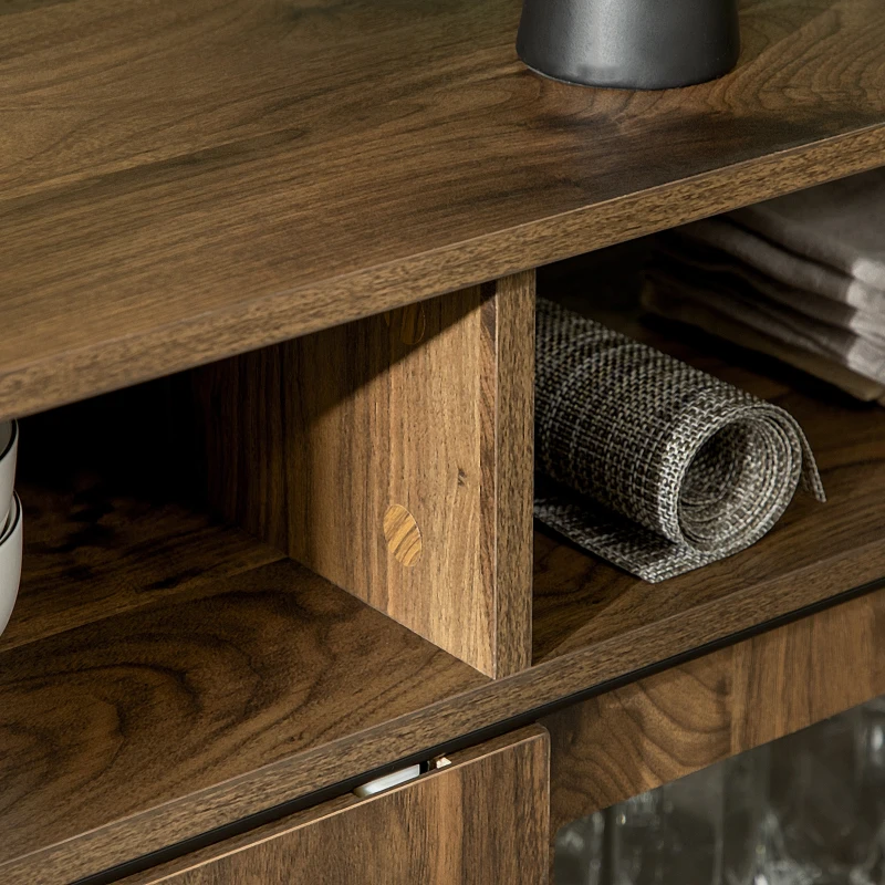 HOMCOM Sideboard with Glass Sliding Doors, Buffet Cabinet, Coffee Bar Cabinet with Adjustable Shelf, Walnut