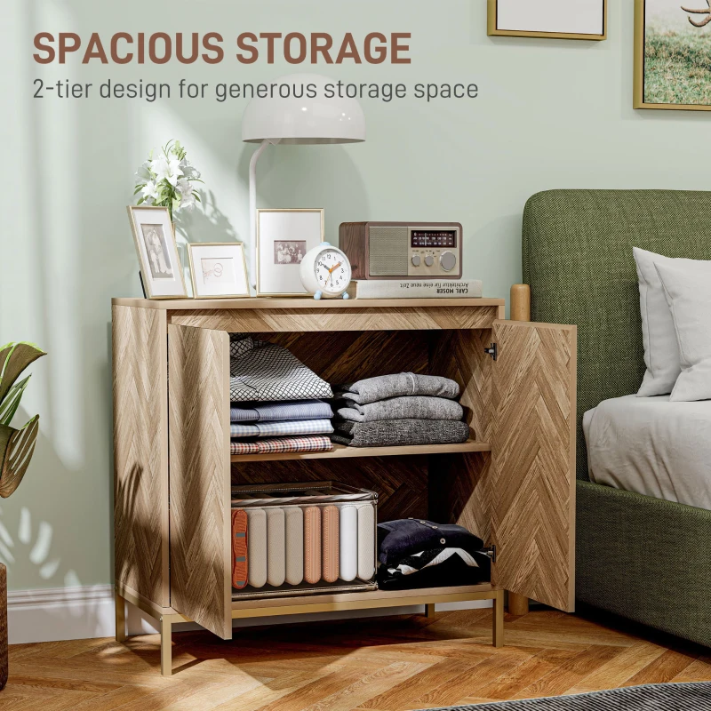 HOMCOM Accent Cabinet, Storage Cabinet with Doors, Adjustable Shelf and Steel Legs, Sideboard for Living Room, Oak