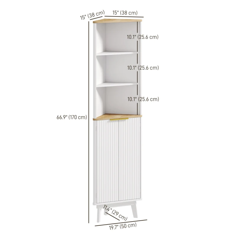 HOMCOM 67" Tall Bathroom Cabinet, Narrow Bathroom Storage Cabinet with Curved Profile Design and Adjustable Shelves, White