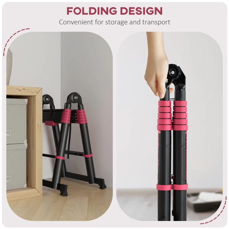 HOMCOM 12ft Aluminium Telescopic Extension Ladder, Heavy Duty Extendable Telescoping Ladder with Locking Mechanism, Non-slip Feet 330 Pound Capacity, EN131 Standard, Black