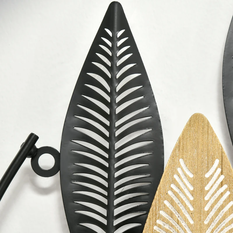 HOMCOM 3D Metal Wall Art Set of 2 Modern Leaves Hanging Wall Sculpture Home Decor for Living Room Bedroom Kitchen 16"x18", Black Yellow