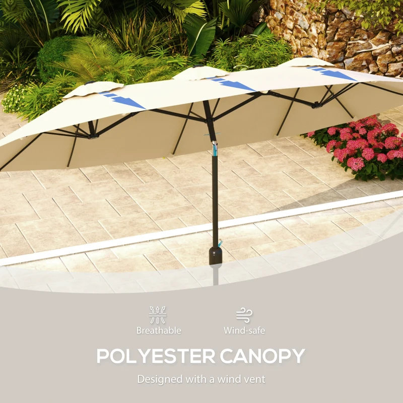 Outsunny Double Sided Patio Umbrella, 9.5' Large Outdoor Market Umbrella with Push Button Tilt and Crank, 3 Air Vents and 12 Ribs, for Garden, Deck, Pool, Brown(m-7)