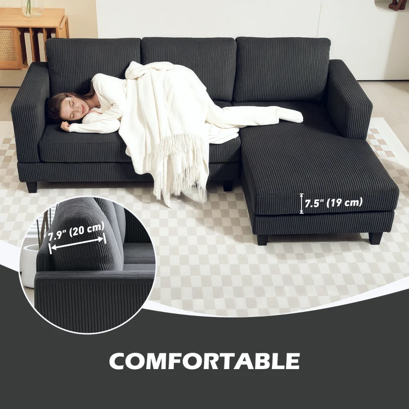 HOMCOM L Shaped Couch, L Shape Sofa with Chaise Lounge and Spring Cushion for Living Room, Bedroom, Grey