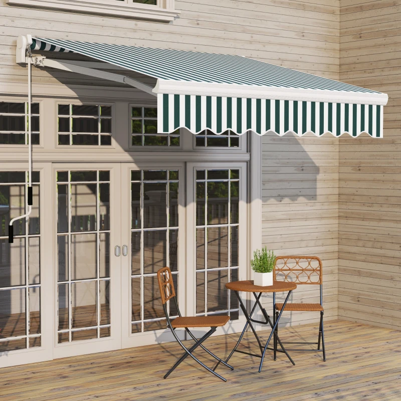 Outsunny 8' x 6.6' Patio Retractable Awning, Manual Exterior Sun Shade Deck Window Cover, Green Striped