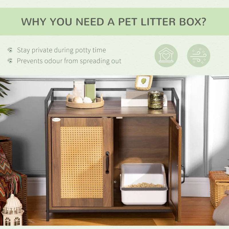 PawHut Shelved Hidden Litter Box Enclosure with Spacious Top and Interior, Large Cat Litter House End Table for Indoor Cats with Hidden Storage Cabinet Space