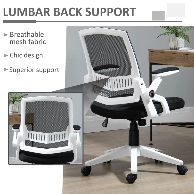 Vinsetto Mid Back Office Chair, Linen-feel Mesh Computer Desk Chair with Lumbar Back Support, Flip-up Arm, Adjustable Height, Black