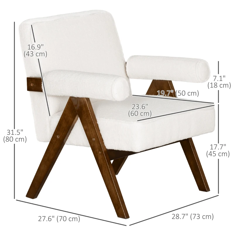HOMCOM Cashmere Accent Chair Armchair with Wide Seat and Soft Padded Armrests for Reading, Bedroom, Cream White