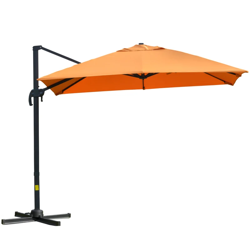 Outsunny 9.8x9.8ft Cantilever Umbrella Rotatable Square Top Market Parasol with 4 Adjustable Angle for Backyard Patio Outdoor Area Orange