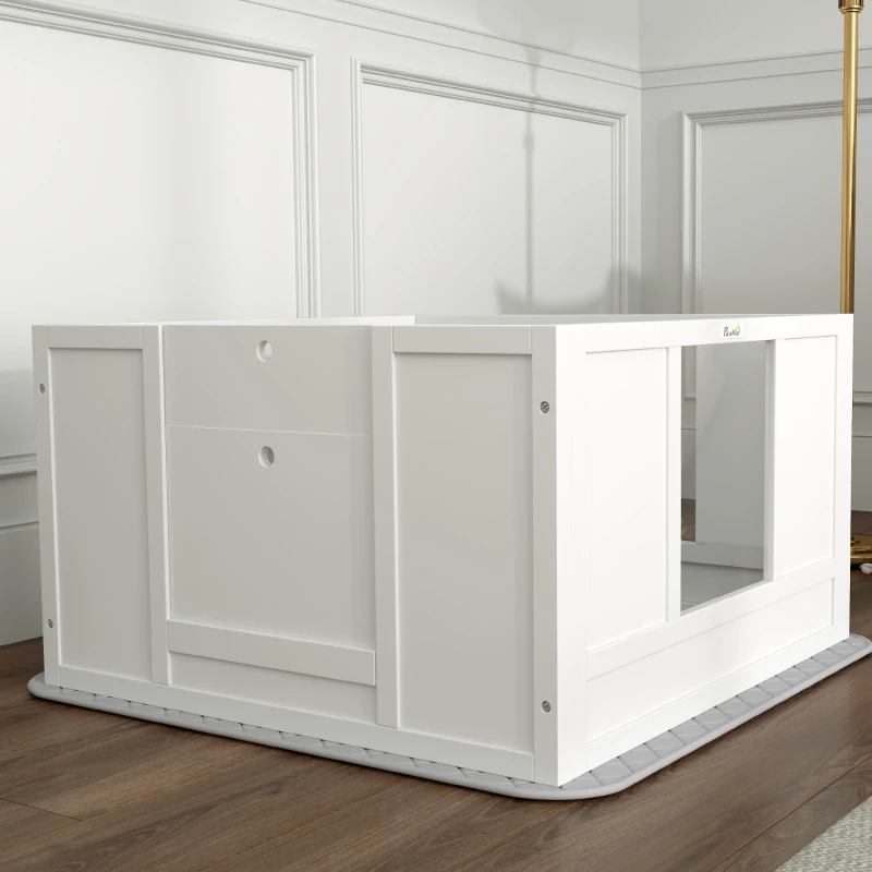 PawHut Whelping Box for Dogs with Whelping Pad, Adjustable Entrance, Non-slip Foot Pads, for Small Dogs, White