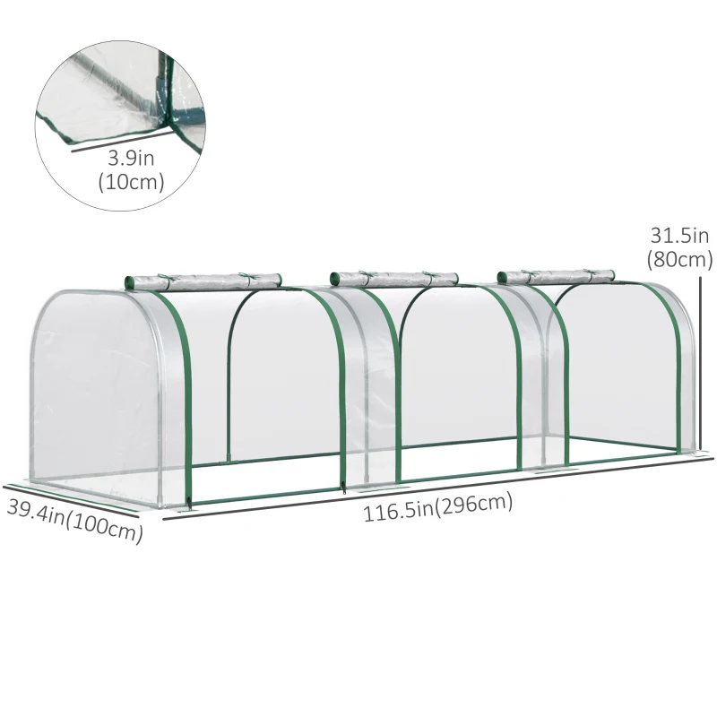 Outsunny 10' x 3' x 2.5' Portable Mini Tunnel Greenhouse with 3 Zipped Doors, Easy Assembly, Clear