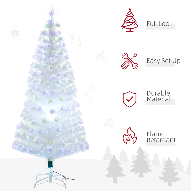 HOMCOM 6FT Artificial Tree Multi-Colored Pre-Lit Home Christmas Decoration  White