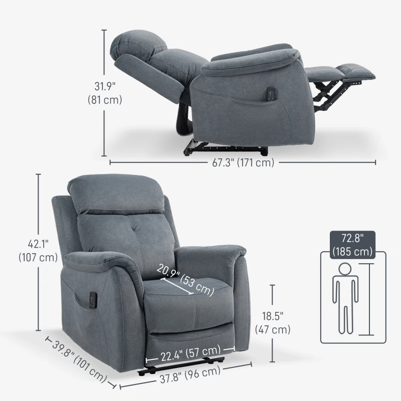 HOMCOM Manual Recliner Chair with Vibration Massage, Reclining Chair for Living Room with Side Pockets, Dark Grey