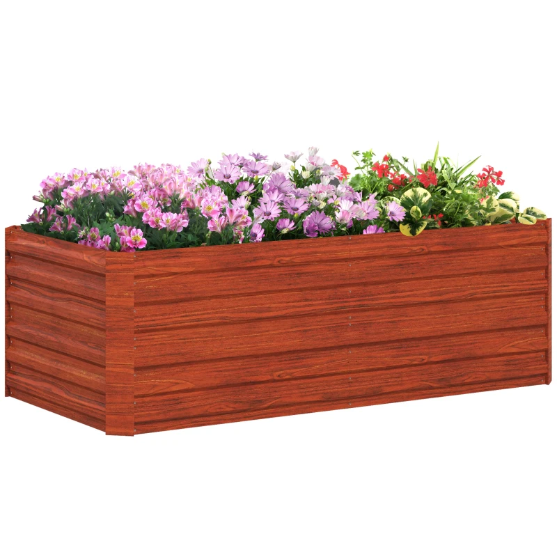 Outsunny Galvanized Raised Garden Bed, Steel Outdoor Planters with Reinforced Rods, 71" x 35" x 23", Rustic Brown