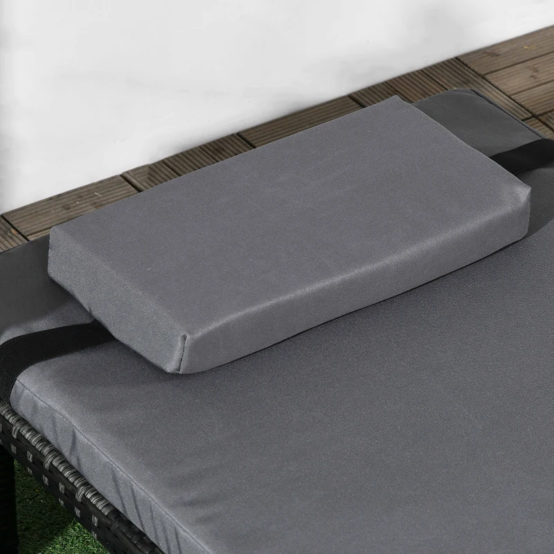 Outsunny Outdoor Lounger, Patio Lounger with 5-Level Adjustable Back, Headrest for Poolside, Garden, Backyard, Dark Grey