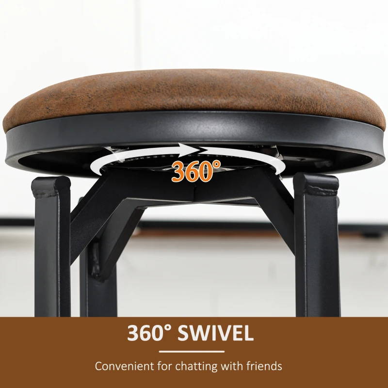 HOMCOM Bar Stools Set of 2, Vintage Swivel Barstools with Footrest, Microfiber Cloth Bar Chairs with Powder-coated Steel Legs for Kitchen and Dining Room, Brown