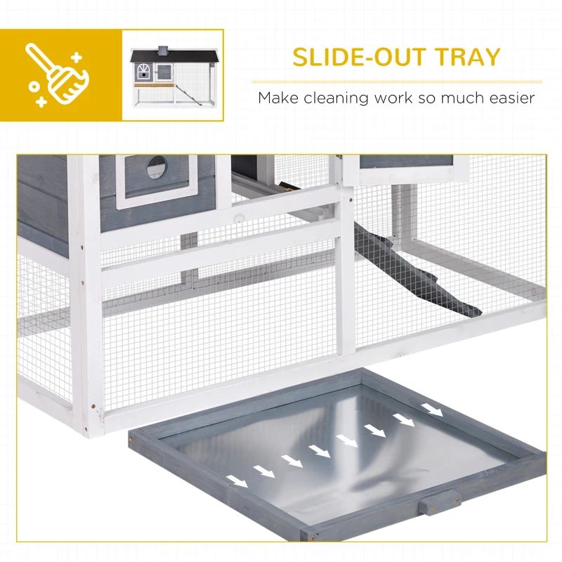 PawHut 47"L Rabbit Hutch Outdoor Bunny Cage with Waterproof Roof, Removable Tray, and Ramp, Grey & White