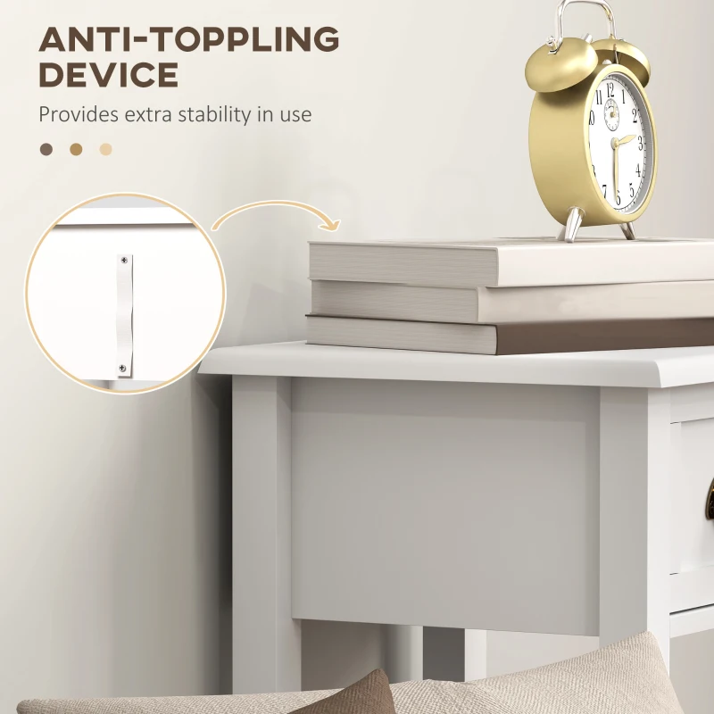 HOMCOM 2-Tier Side Tables Set of 2 with Drawer and Shelf, 2 Pieces End Tables for Living Room and Hallway, White