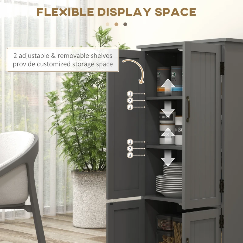 HOMCOM 4-Door Storage Cabinet Multi-Storey Large Space Pantry with Adjustable Shelves Grey