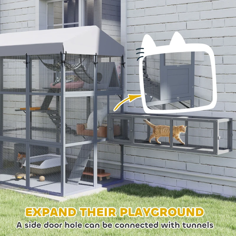 PawHut 81"H Catio Outdoor with Floor to Prevent Escaping & Easy Cleaning, for 2-4 Cats Kittens, Grey