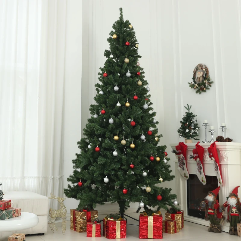 HOMCOM 9ft Artificial Christmas Trees with 2132 Branch Tips, Auto Open and Steel Base, Green